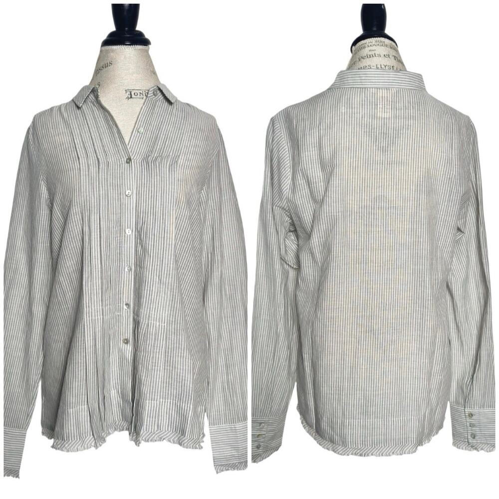 Sundance | Women | Lightweight Breathable Stripe Pintuck Button Up Shirt | Large